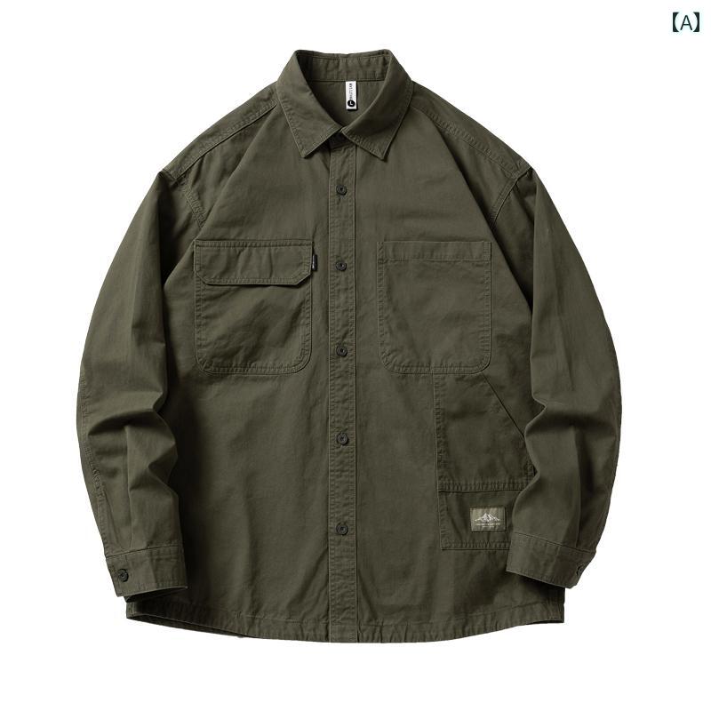 メンズ シャツ 男性 ファッション 春 ジャケット 長袖 ゆったり 大きいサイズ アウターウェア レトロ カジュアル