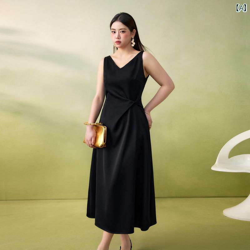 レディース 大きいサイズ 婦人服 ワンピース ドレス シンプル おしゃれ ぽっちゃり体型 春 アセテート ノースリーブ