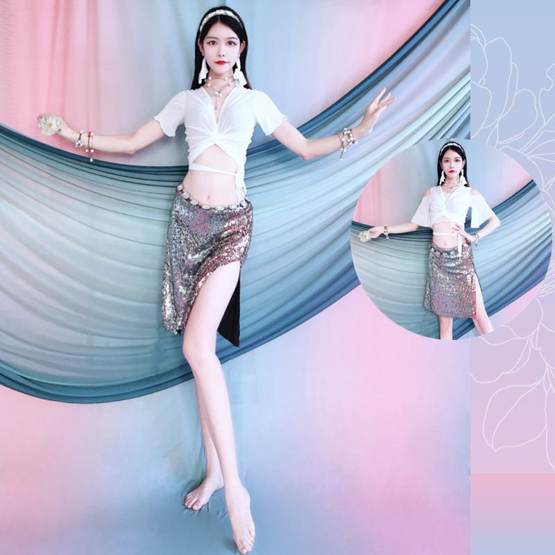 ベリーダンス 春夏 練習服 レディース ダンス パフォーマンス オリエンタル スカート トップス セット 大きいサイズ 女性 レッスン スパンコール