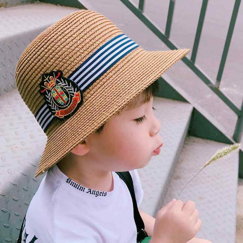 子供用 麦わら帽子 メンズ サマー ビーチハット 麦わら帽子 ベビー サンハット トップハット 子供用 クールハット 日焼け防止 帽子 4853cm