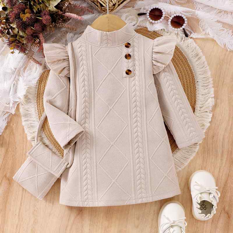 ワンピース キッズ 女の子 ベビー 子供服 ニット ハイネック フリル袖 長袖 ひし形柄 アーガイル柄 Aラ..