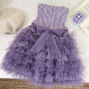 ワンピース キッズ ジャンパースカート パープル ノースリーブ 裏起毛 プリンセスドレス チュール切り替え ティアードスカート お出かけ フォーマル 秋冬