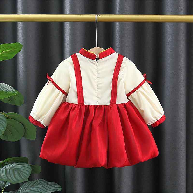 ワンピース ベビー 女の子 キッズ 子供服 かわいい 裏起毛 秋冬 中国風 プリンセスライン 赤 綿 ポリエステル フォーマル 発表会 1歳 誕生日 礼服