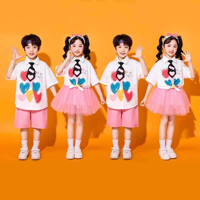 キッズ ダンスウェア 子供 小学生 幼稚園 男女兼用 発表会 運動会 チアリーディング 合唱 ハート柄 セ..