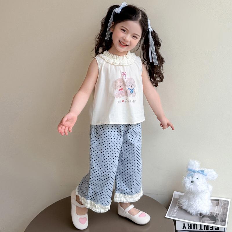 セットアップ 女の子 キッズ ベビー 上下セット 春夏 薄手 おしゃれ かわいい ドット柄 ノースリーブ ..