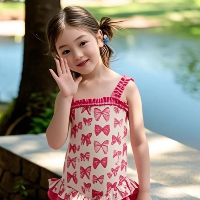 水着 女の子 ベビー 幼児 子供 ガールズ かわいい おしゃれ プリンセス ワンピース スイムウェア オールインワン 一体型 プール 海水浴 ビーチ レジャー ポリエステル 混紡 ローズ ピンク系 春夏