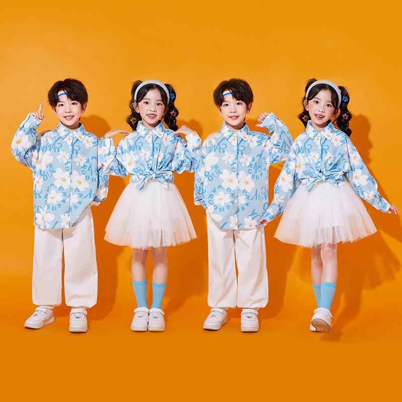 キッズ ダンス衣装 男女兼用 チアリーダー ユニフォーム シャツ セットアップ 幼稚園 園児 小学生 中学..