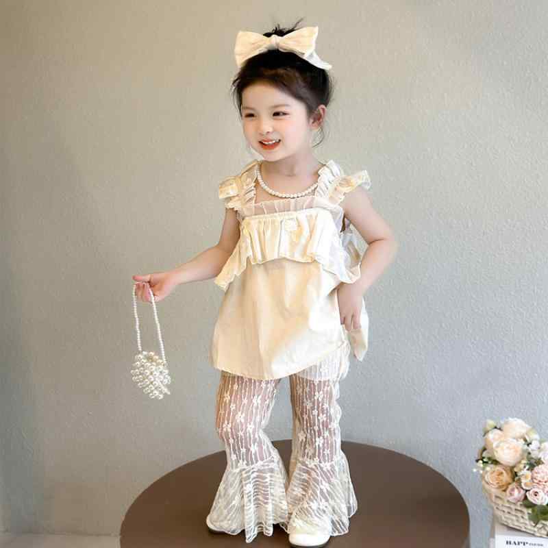 キッズ 女の子 セットアップ 夏物 キャミソール タンクトップ レース 虫よけ ロングパンツ 2点セット ..