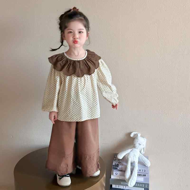 セットアップ 女の子 キッズ 子供 ベビー 春秋 シャツ 長袖 ワイドパンツ ロングパンツ 綿 コットン お..