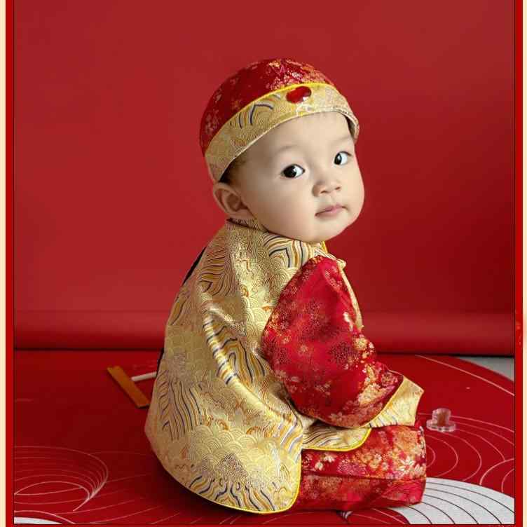 唐装 キッズ ベビー 男の子 女の子 中華風 1歳 誕生日 選び取り お食い初め 記念撮影 慶事 イベント フ..