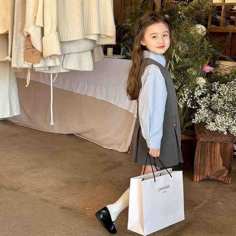 キッズ 女の子 セットアップ 2点セット ジャンパースカート ブラウス 上品 かわいい 学院風 プレッピースタイル Aライン TRスーツ生地 レーヨン混 春夏 ...