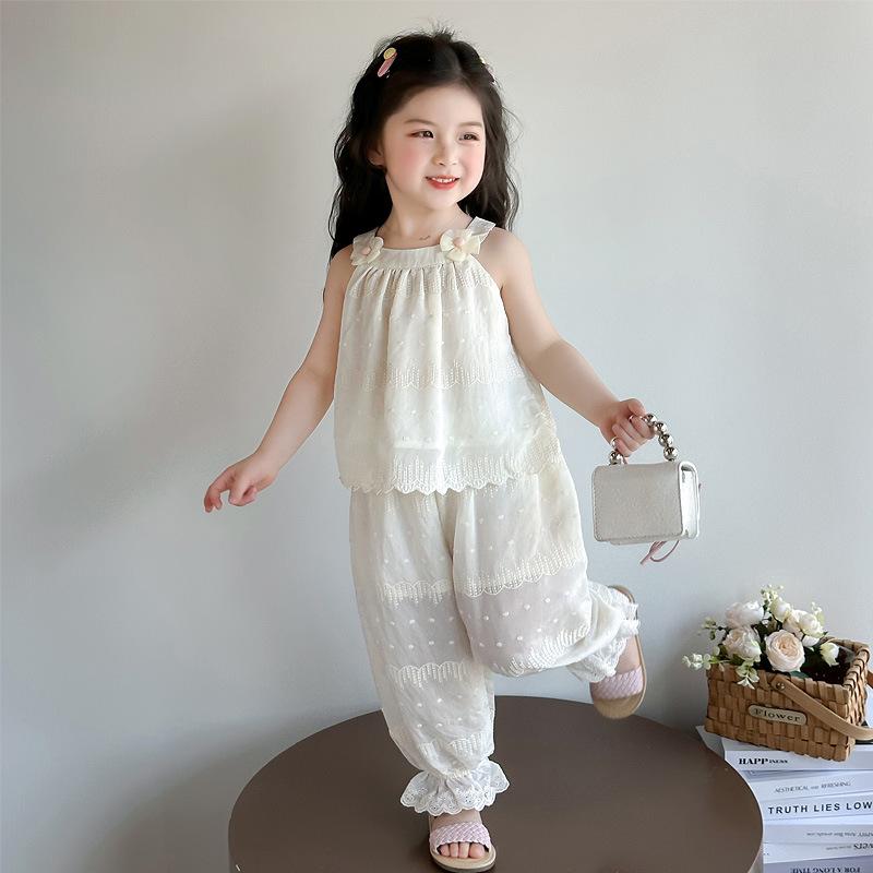 キッズ 女の子 夏 セットアップ 2点セット ノースリーブ フリルロングパンツ 韓国子供服 おしゃれ 薄手..