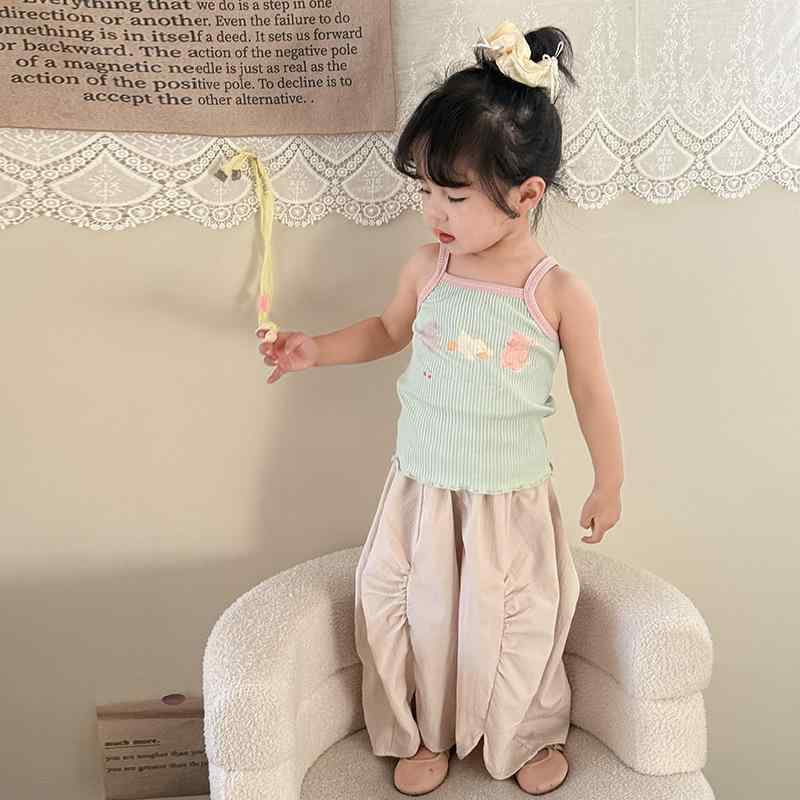 セットアップ 女の子 女児 ベビー 韓国風 オルチャンスタイル タンクトップ キャミソール ノースリーブ ベスト カニ柄 カートゥーン柄 パンツ ボトムス 綿 ...