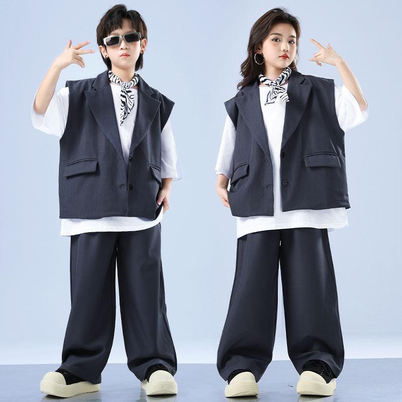 キッズ セットアップ 男の子 女の子 ヒップホップ ストリートダンス スーツ ベスト パンツ 上下セット ..