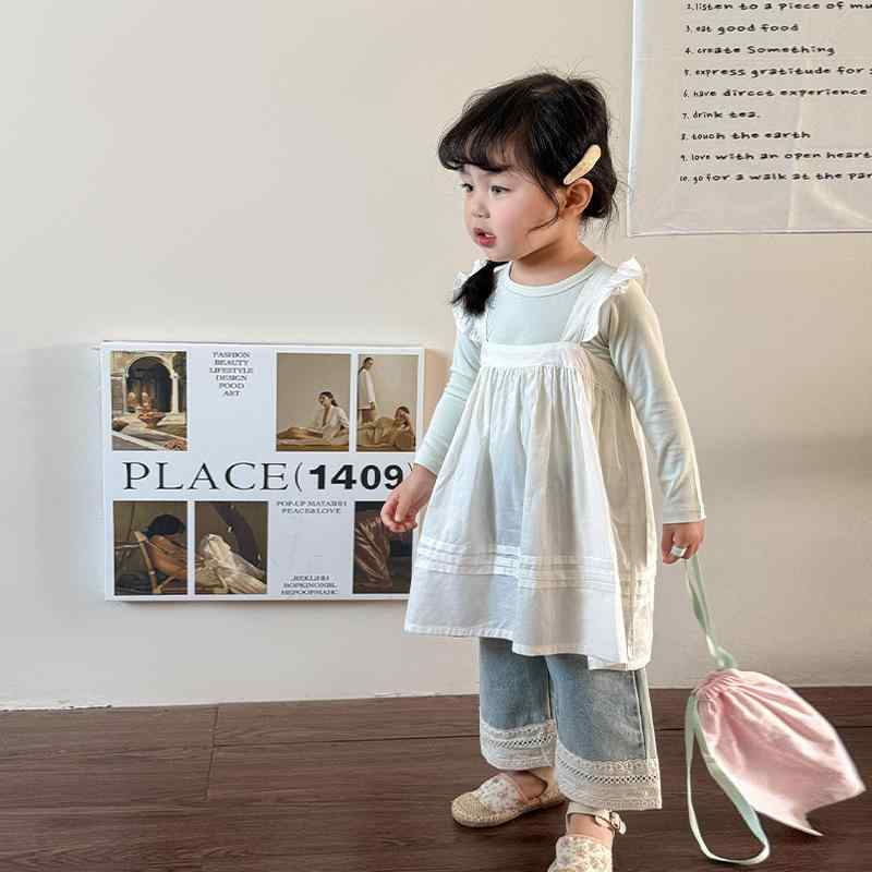 セットアップ 女の子 ベビー キッズ 韓国風 春 サロペットスカート トップス デニムパンツ 綿 コットン 薄手 普段使い かわいい カジュアル 上下セット 子供服