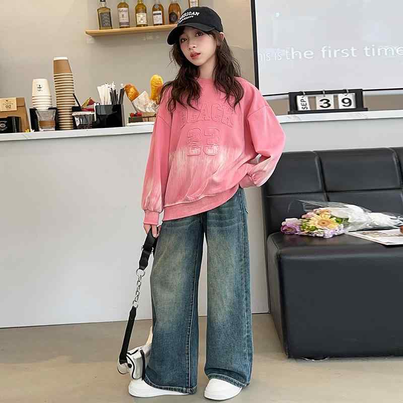 セットアップ 女の子 ジュニア ガールズ スウェット トレーナー 長袖 トップス ゆったり ルーズ スウェ..