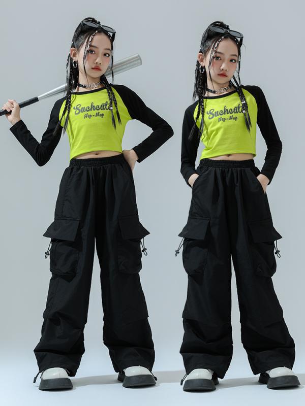 キッズ 女の子 ダンス衣装 ストリート ヒップホップ ジャズ ワークウェア セットアップ クロップド丈 ..