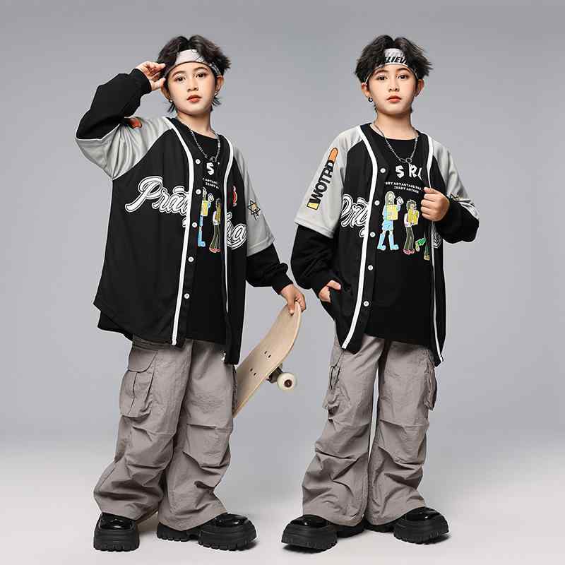 ダンス衣装 キッズ 男の子 女の子 ヒップホップ ストリートダンス ベースボールジャケット スタジャン ..
