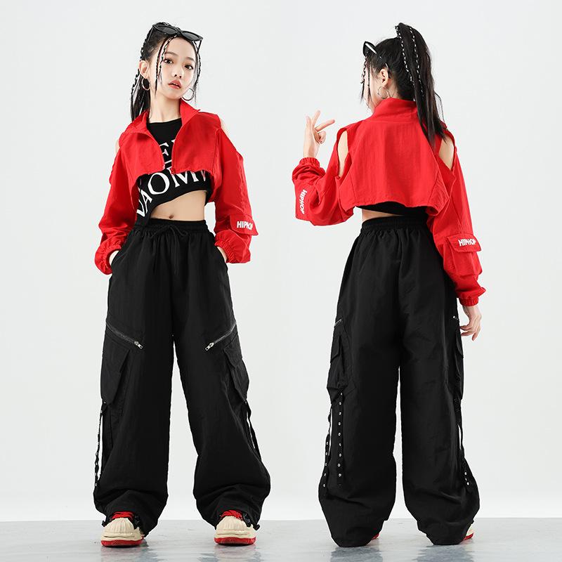 ダンスウェア 女の子 ガールズ キッズ ジャズダンス ストリートダンス 衣装 発表会 ステージ パフォーマンスウェア トレンド おしゃれ クール スタイリッシュ 綿混 ポリエステル セットアップ ファッションショー 練習 イベント