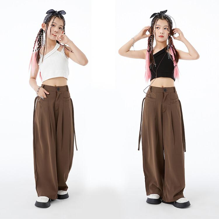 ダンスウェア 女の子 キッズ ストリートダンス ヒップホップ ジャズダンス 練習着 発表会 衣装 セットアップ 上下セット 綿 オーガニックコットン ワンショルダー トップス パンツ 夏物 カジュアル