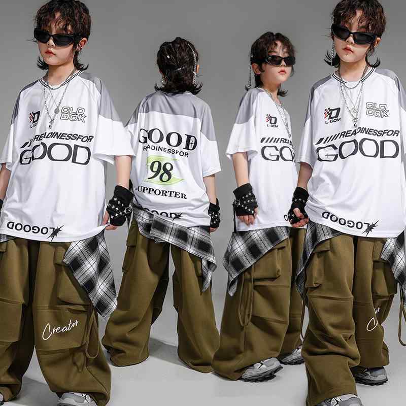 キッズ ダンス衣装 男の子 女の子 ヒップホップ ストリート系 半袖 セットアップ カーゴパンツ 上下セ..