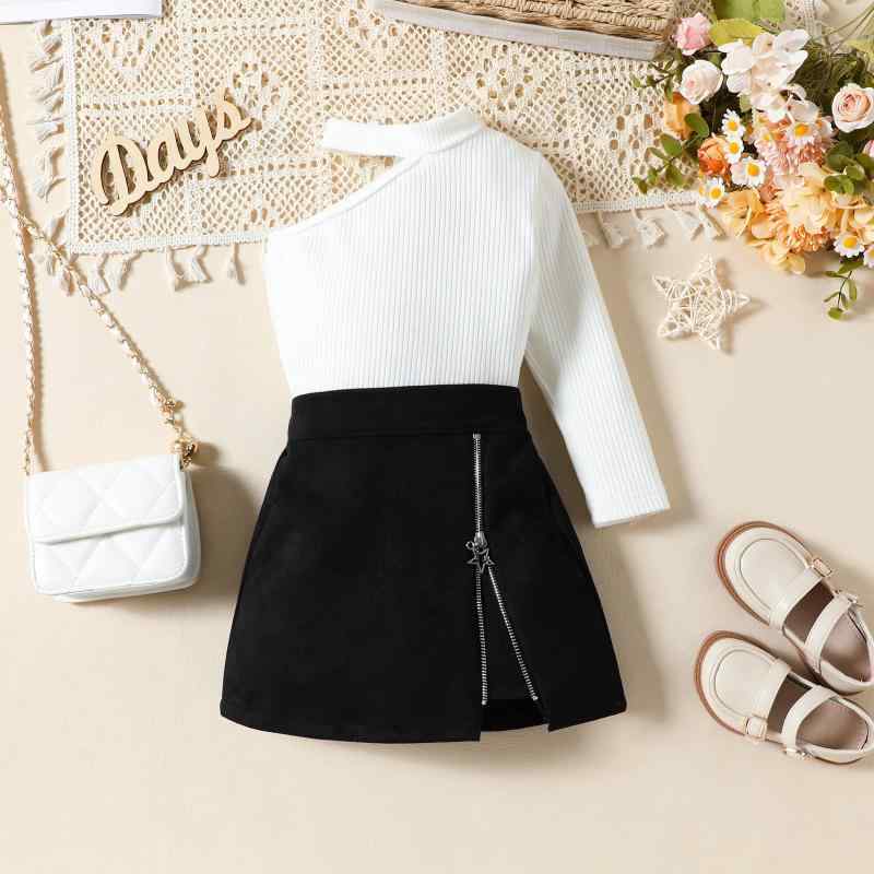 キッズ 女の子 セットアップ ポリエステル コットン素材 リブ オフショルダー 長袖トップス 星柄 ジッ..