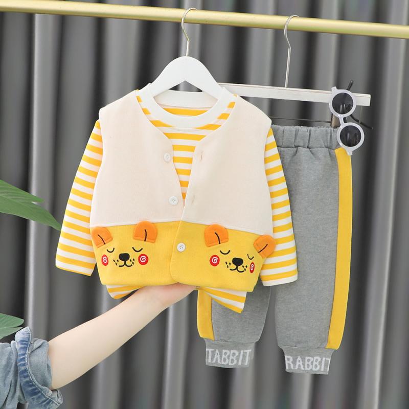 子供服 キッズ 男の子 女の子 春秋 ベスト トップス 長袖 長ズボン 三点セット ス...