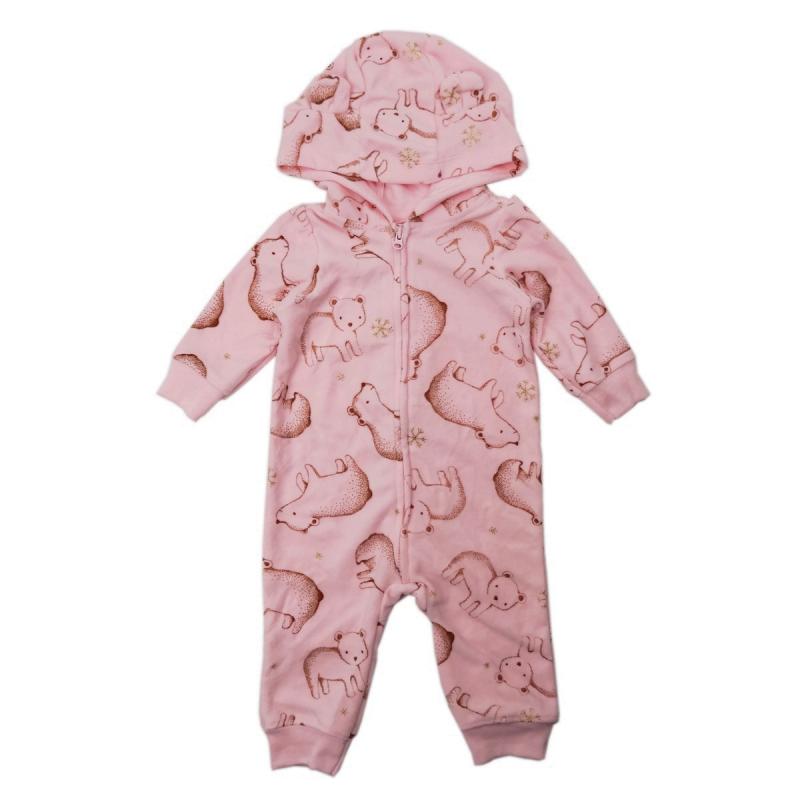 ベビー 男女兼用 新生児 乳幼児 長袖 フード付き フリース ロンパース カバーオール 厚手 ジップアップ 前開き 動物柄 秋冬