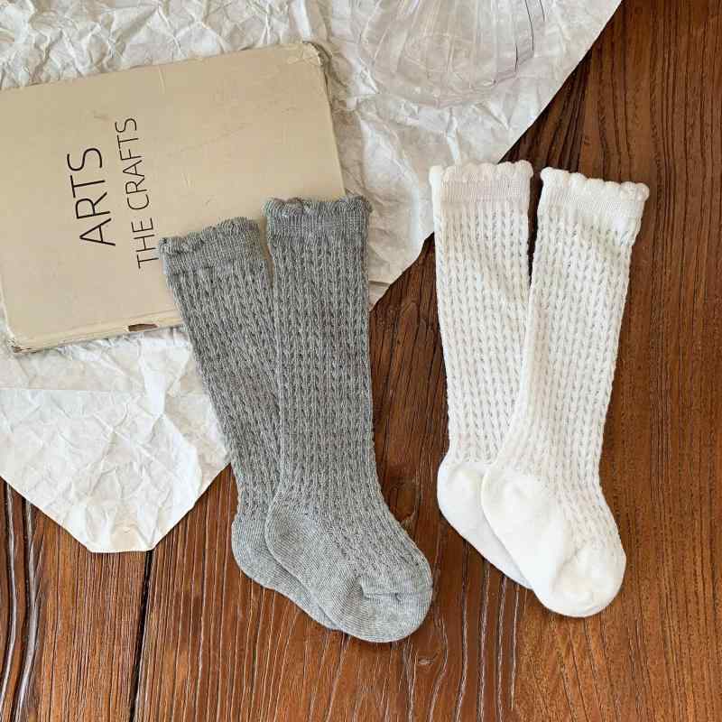 ソックス 女の子 ベビー キッズ 薄手 軽量 メッシュ 通気性 接触冷感 クルー丈 ミドル丈 綿素材 無地 肌に優しい 春夏 普段使い お出かけ グレー アイボリー 女児用