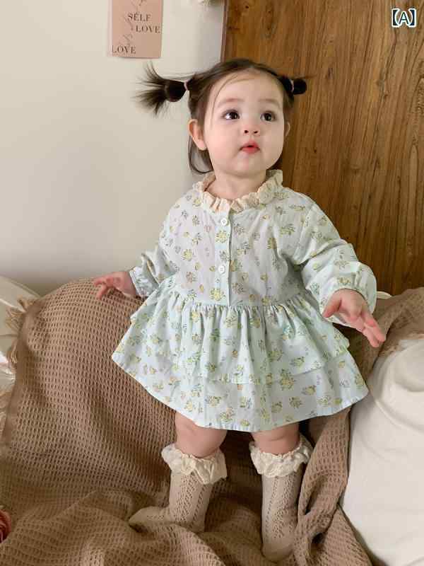 ロンパース ベビー 女の子 女児 プリンセス風 スカート付き 韓国風 おしゃれ 綿 コットン 小花柄 フローラルプリント 長袖 カバーオール ボディスーツ 春夏 赤ちゃん服 かわいい 普段着 お出かけ