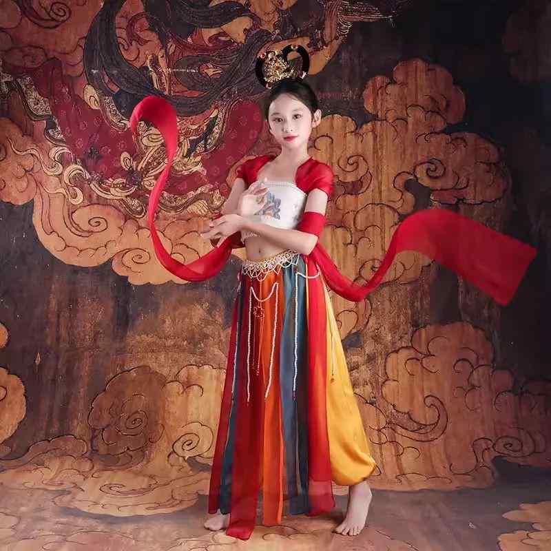 キッズ 女の子 民族衣装 敦煌 飛天 漢服 コスチューム 古典 反弾琵琶 ダンス発表会 舞台 イベント シフ..