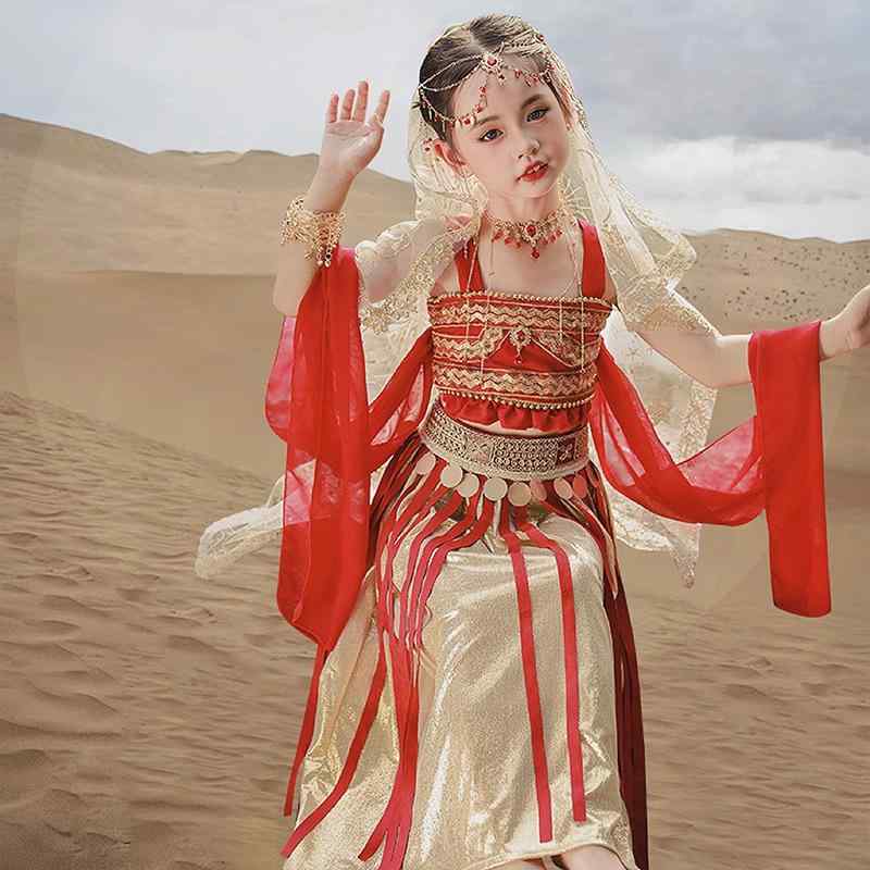 ダンス衣装 女児 子供用 漢服 古典 敦煌 飛天 反弾琵琶 異国情緒 民族衣装 演出服 発表会 舞台衣装 撮..