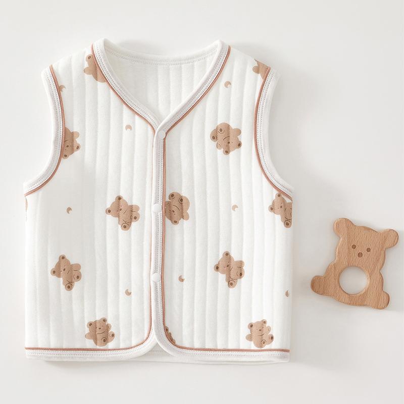 ベビーベスト 新生児 男女兼用 中綿入り 厚手 防寒 保温 前開き ボタン 綿100% 動物柄 カジュアル 普段..