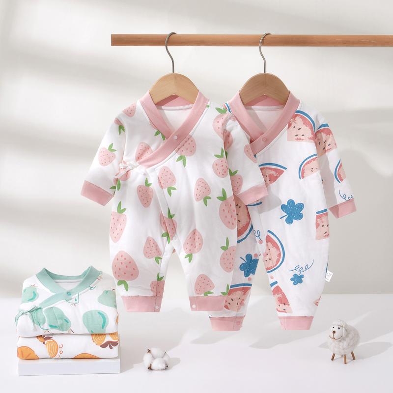 ロンパース ベビー 新生児 男女兼用 厚手 中綿入り 綿100% コットン 秋冬 長袖 和服合わせ 無縫製 カバ..