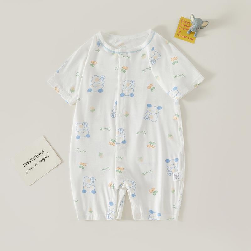 ロンパース ベビー服 新生児 乳幼児 男女兼用 春夏 薄手 半袖 モダール 吸湿速乾 柔らかな肌触り 前開..
