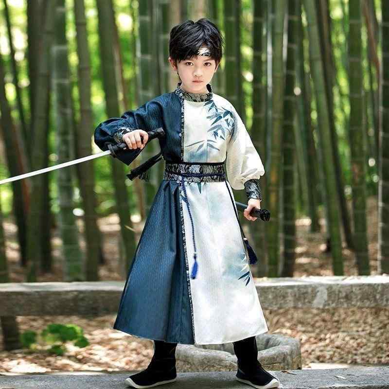漢服 男の子 子供 宋代 武侠風 若様服 公子服 剣客 時代劇風 舞台衣装 発表会 演劇 コスチューム 春秋 ..