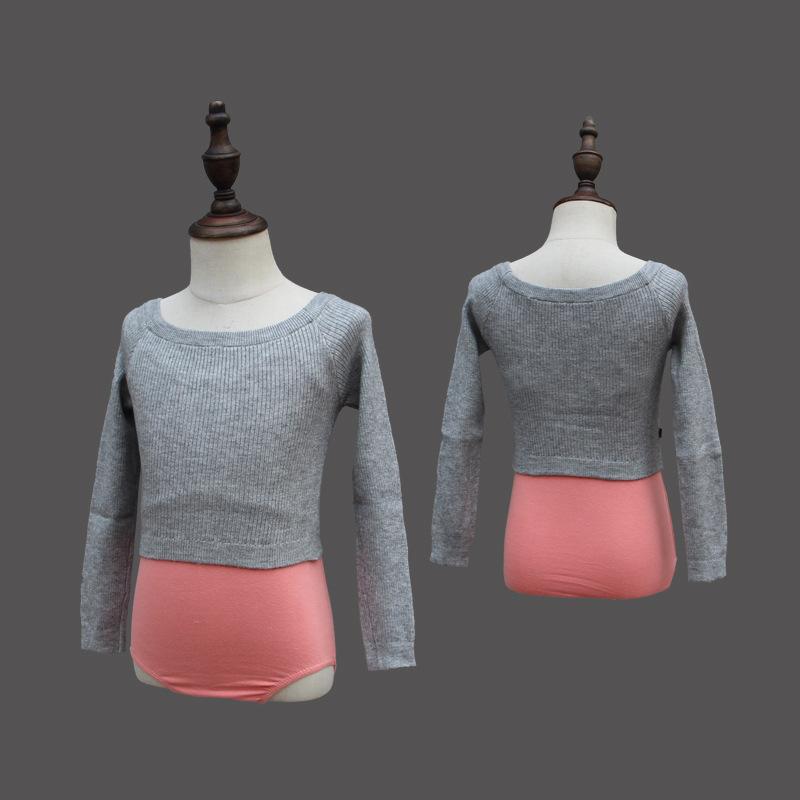 ダンスウェア キッズ 女の子 女児 ニット セーター 長袖 カーディガン 羽織り ショール トップス 練習着 秋冬 グレー ポリエステル ラビットファー