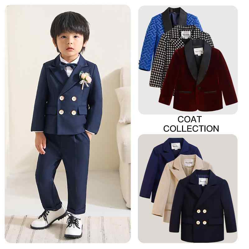 ジャケット 男の子 キッズ 秋冬 韓国風 おしゃれ 紳士 フォーマル ダブルブレスト テーラードカラー 格子柄 無地 英国風 七五三 入学式 結婚式 発表会 セレモニー ポリエステル混紡 柔らかな肌触り