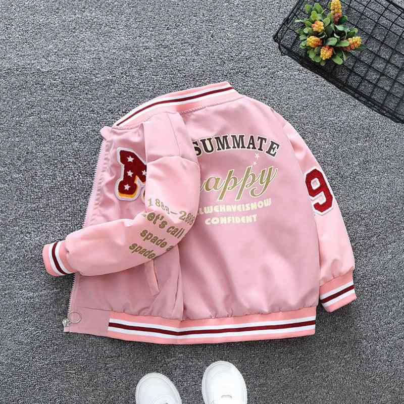 ジャケット 女の子 ジュニア 春秋 ベースボールジャケット おしゃれ かわいい カートゥーンプリント 襟..