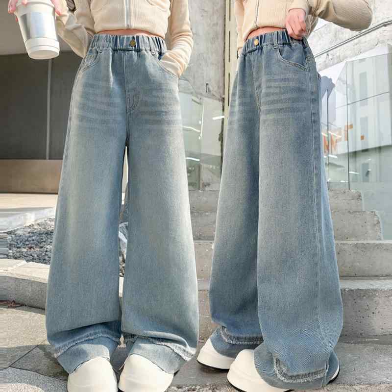 キッズ 女の子 ジュニア デニム ボトムス 春秋物 おしゃれ ワイドシルエット ストレートシルエット 袴..