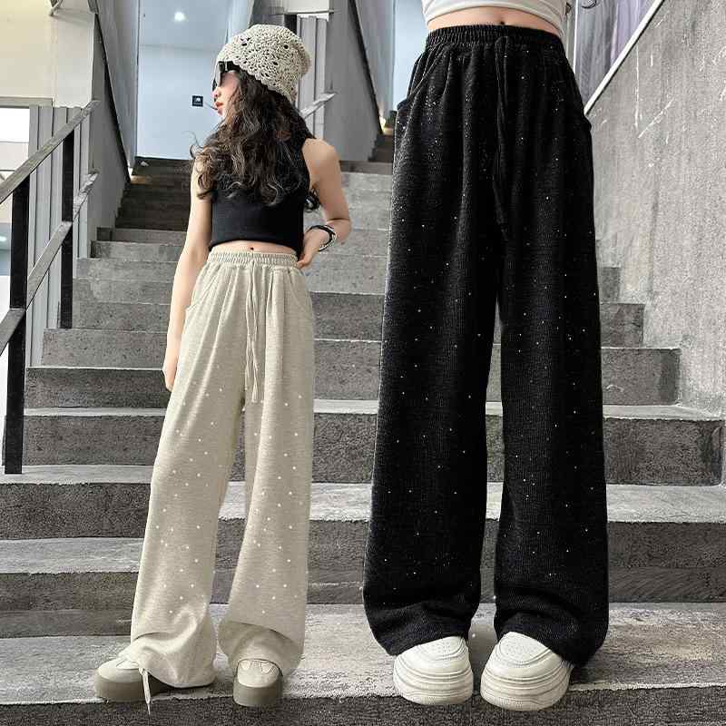 ロングパンツ 女の子 キッズ ジュニア 夏 接触冷感 ワイドシルエット ラメ入り やわらか素材 カジュア..