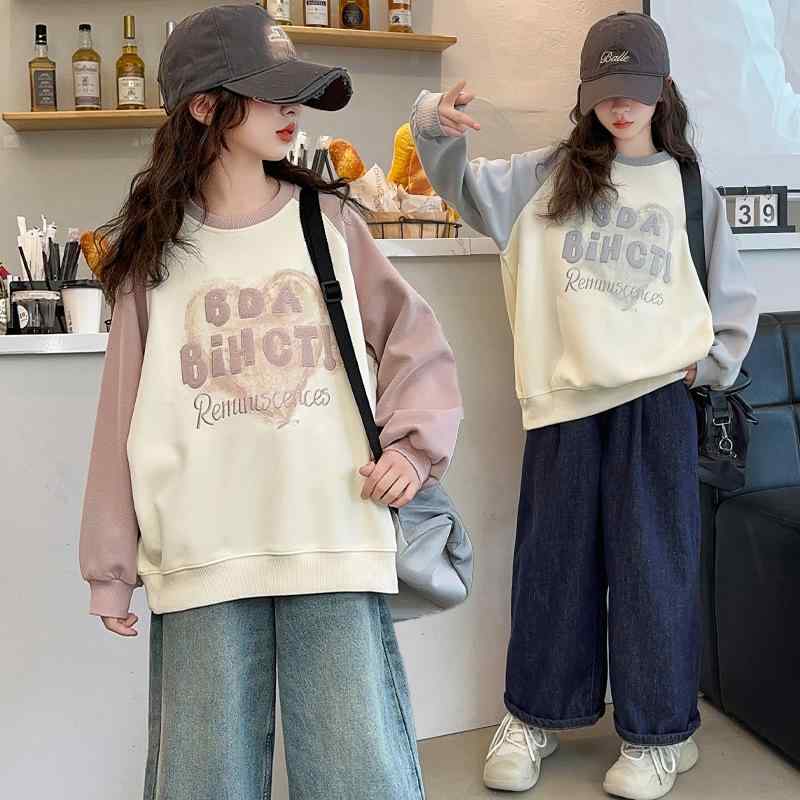 トレーナー ガールズ 女の子 キッズ 中大児 春秋 ハート ラグランスリーブ 長袖 プルオーバー 綿 スポ..