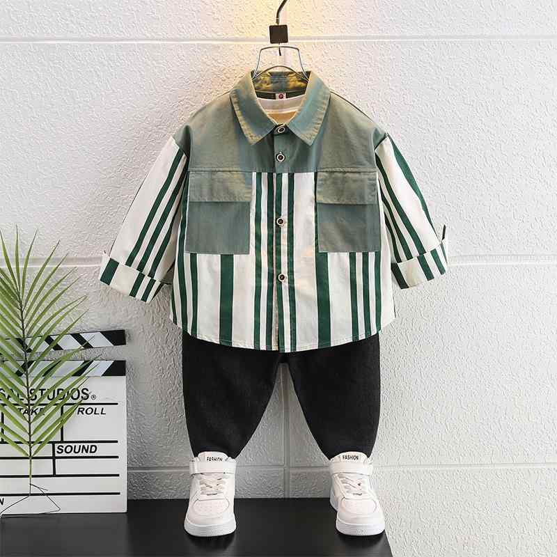 シャツ 男の子 春秋 ストライプ柄 長袖 襟付き カジュアル アウター 綿 コットン 柔らかな 肌触り良い ..