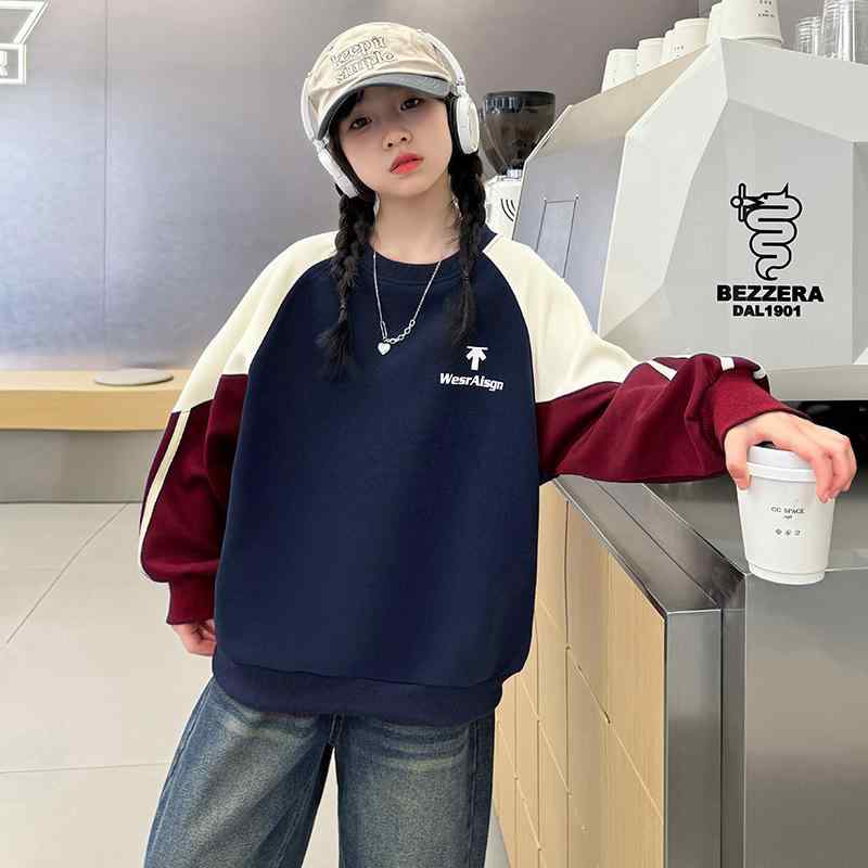 トレーナー 女の子 キッズ ジュニア ラグランスリーブ 切り替え 配色 プルオーバー 綿95% 裏綿 長袖 春..