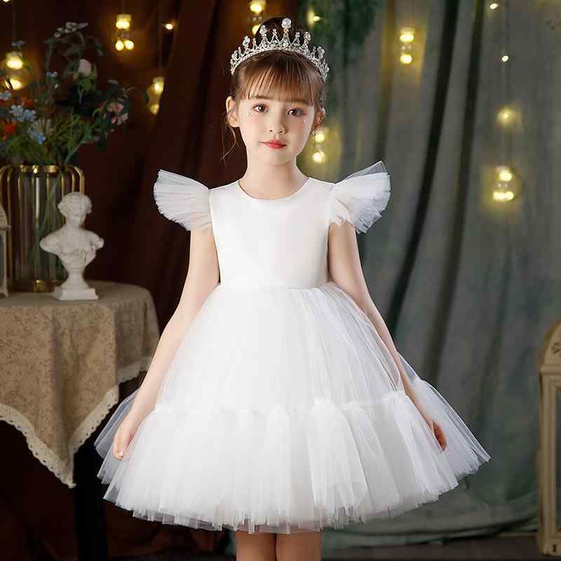 ドレス 女の子 子供 プリンセス フォーマル 発表会 結婚式 セレモニー ウェディング チュール ボリューム かわいい 白 水色 ピンク ローズ ポリエステル 綿