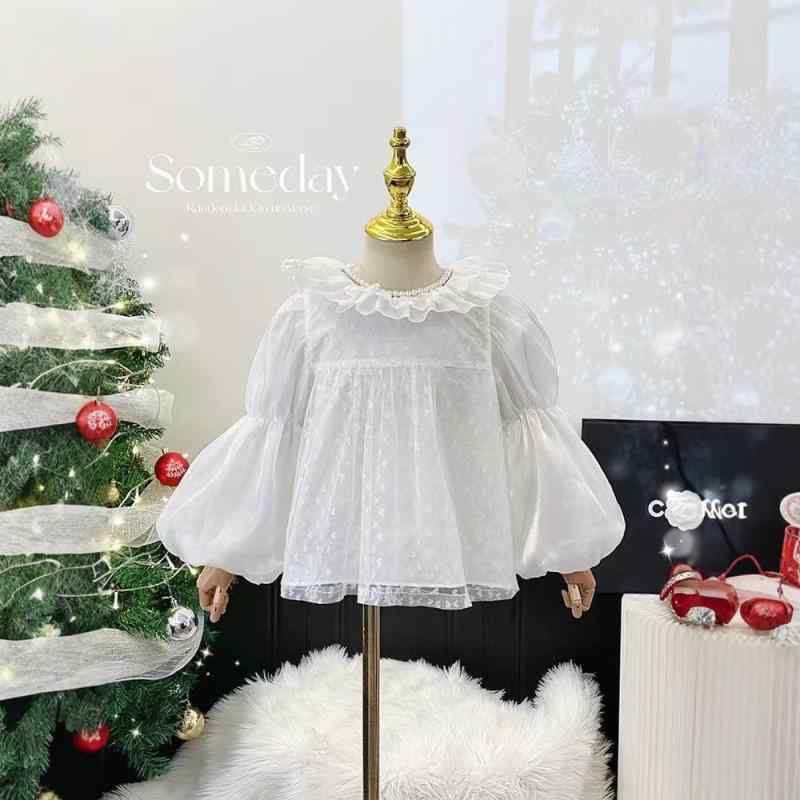 カットソー 女の子 ロリータ系 ドールブラウス ピーターパンカラー パフスリーブ 長袖 シフォン レース チュール 白 無地 カジュアル 柔らかい ポリエステル