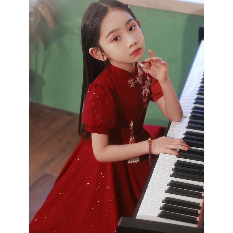 チャイナドレス 女の子 キッズ 中華風 プリンセスライン フォーマル 発表会 コンクール 舞台 衣装 赤 ..