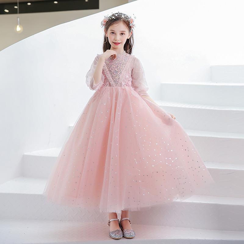 キッズ 女の子 ピンク プリンセスドレス フラワーガール 発表会 ふんわりチュール 誕生日 パーティ 演..