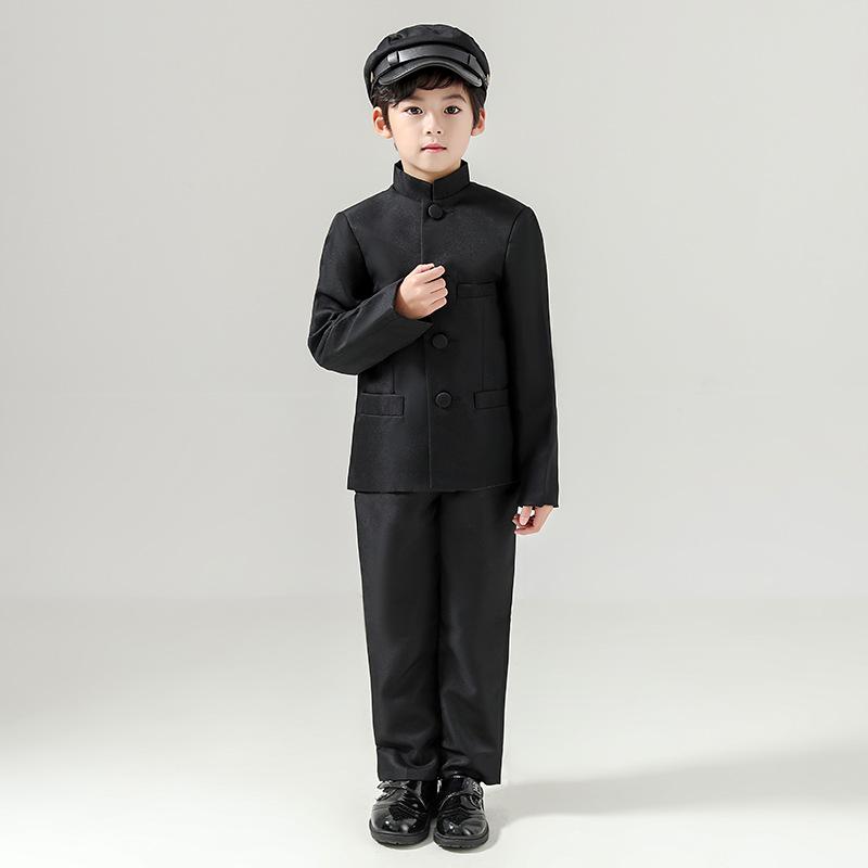 男の子 キッズ 中華民国風 レトロ 中山服 学生服 五四青年服 学園祭 発表会 舞台 合唱 衣装 ブラック ..
