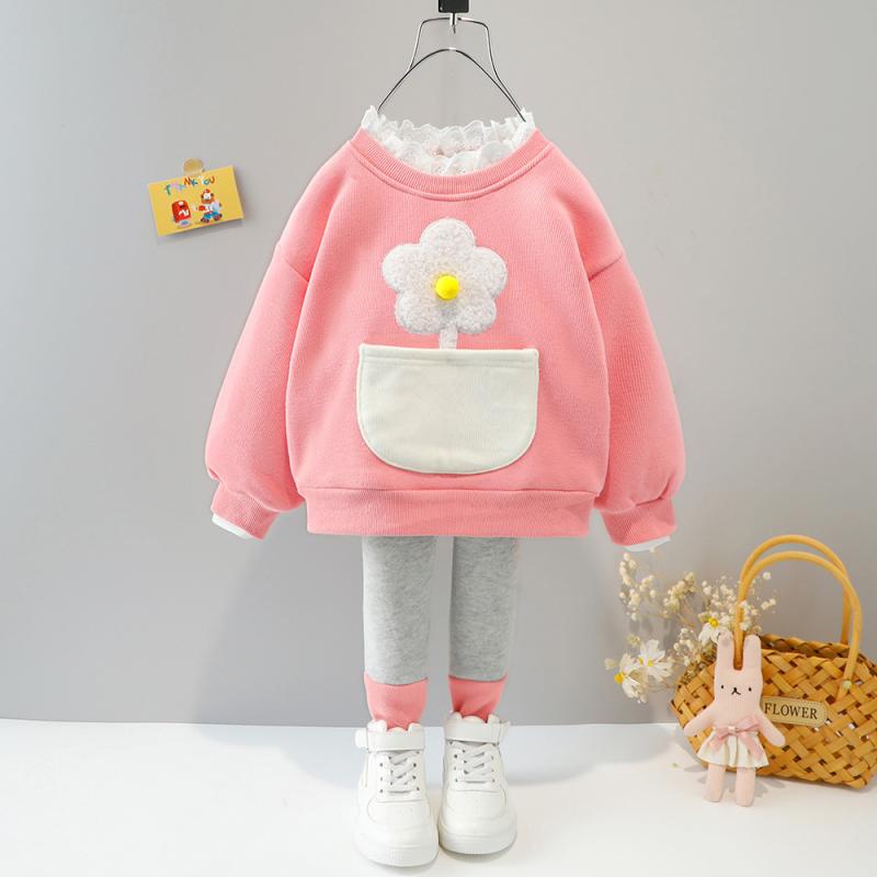 子供服 ガールズ 裏起毛 スウェット トレーナー パンツ上下セット 花柄 長袖 綿 コットン 厚手 暖か 防寒 幼児 ベビー服 秋冬 冬物 普段着 部屋着 お出かけ イエロー ピンク